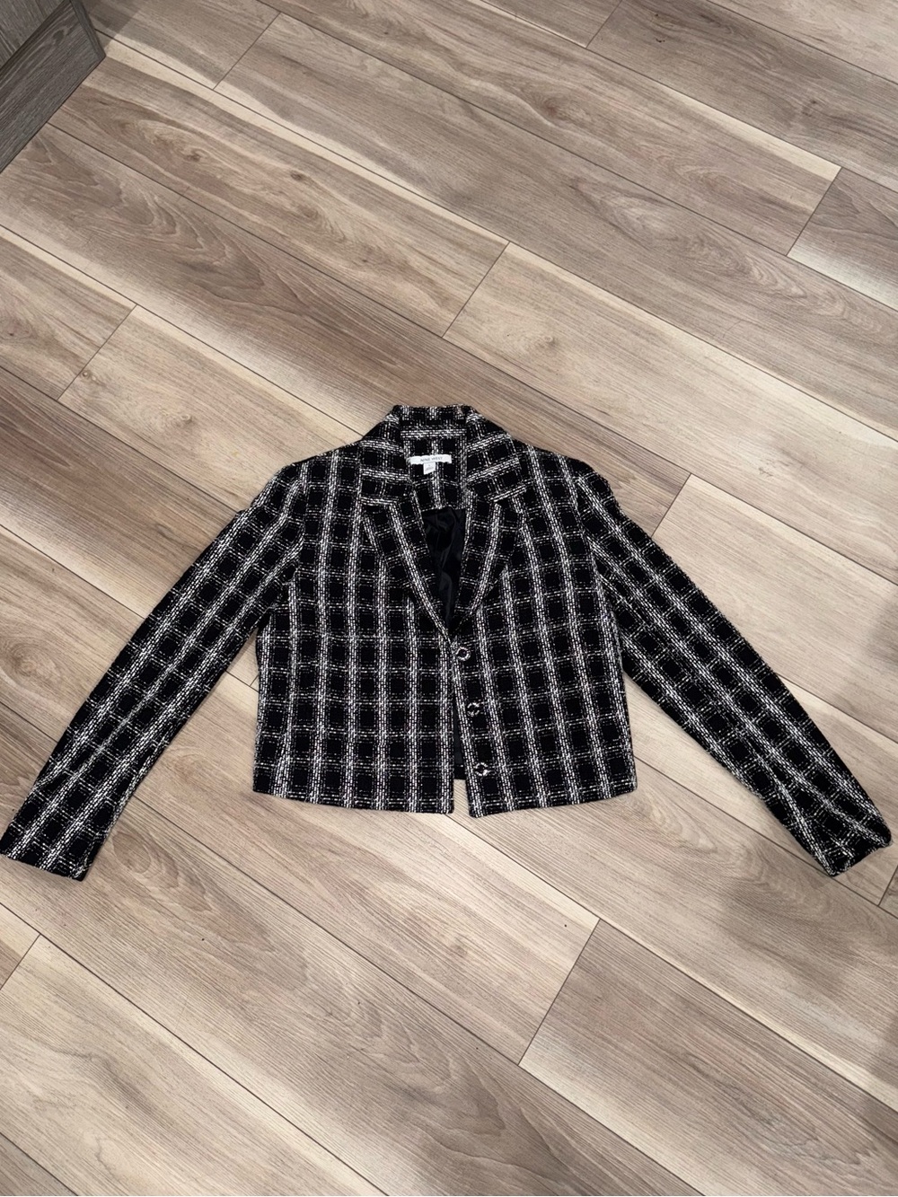 Nine West Black & White Plaid Cropped Women's Jacket